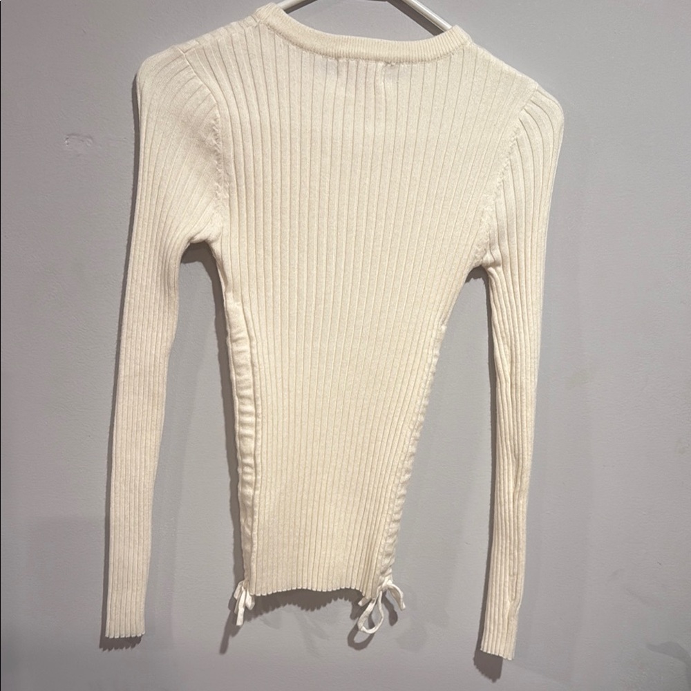 Women's Cream Ribbed Top - Picture 7 of 7